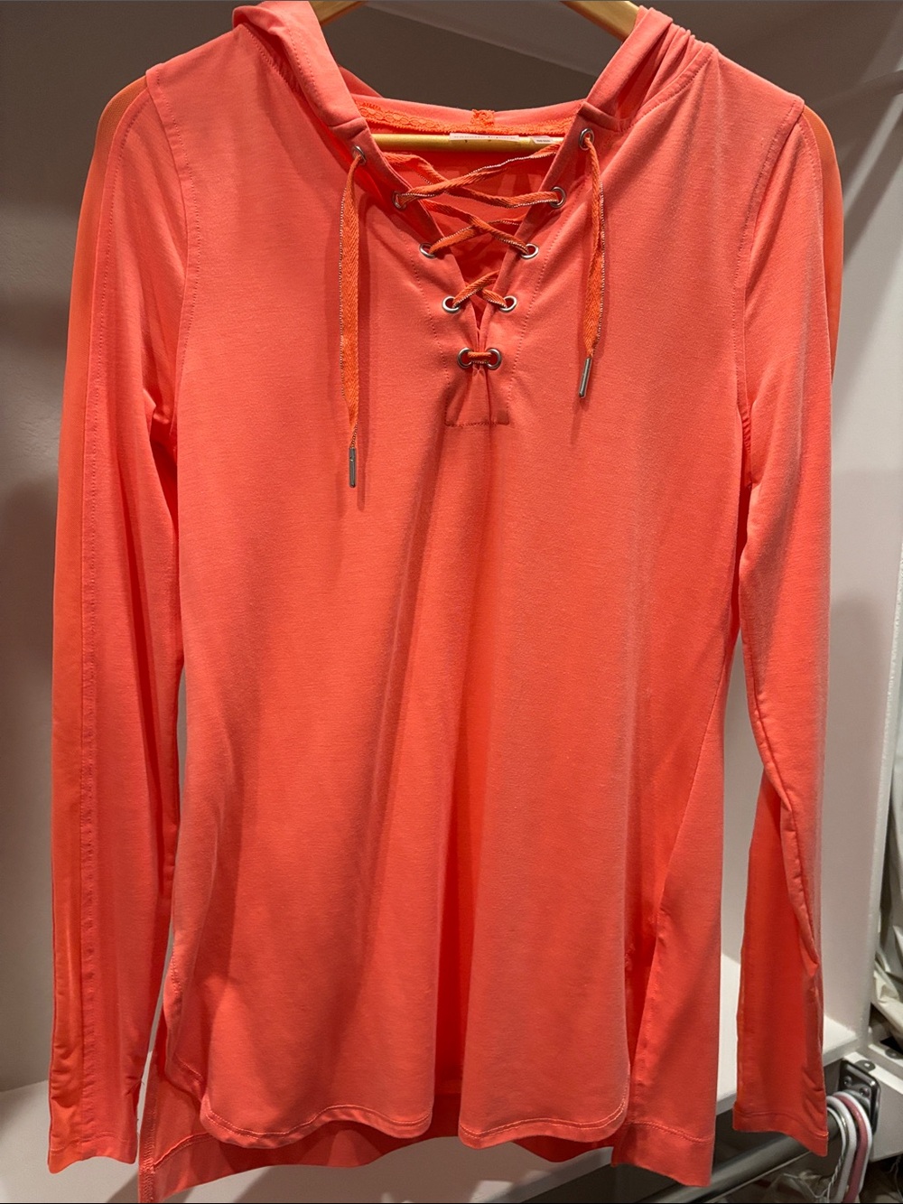 Nanette Lepore Coral Lace-Up Hooded Long Sleeve Top